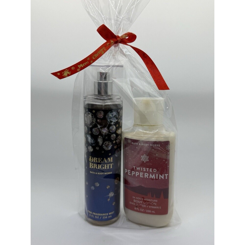 Bath & Body Works DREAM BRIGHT Fragrance Mist, Twisted Peppermint Lotion 8oz 2PC